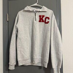 Gray Quarter-Zip Sweatshirt with Red KC Logo